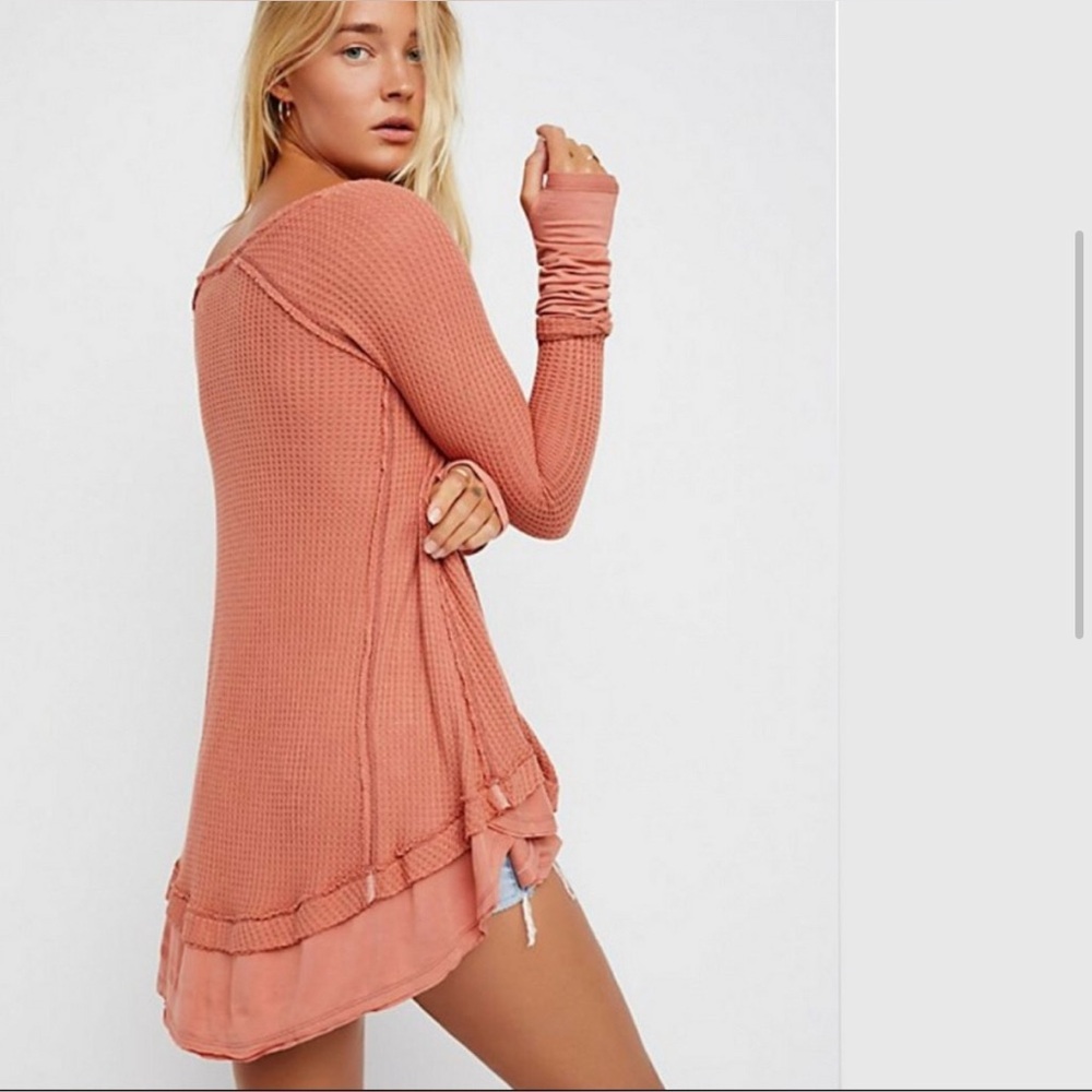 We The Free Long Sleeve Waffle Knit Tunic in Dusty Rose